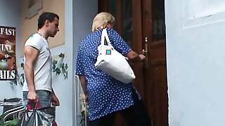 Blonde 80 years old grandma pleases younger guy